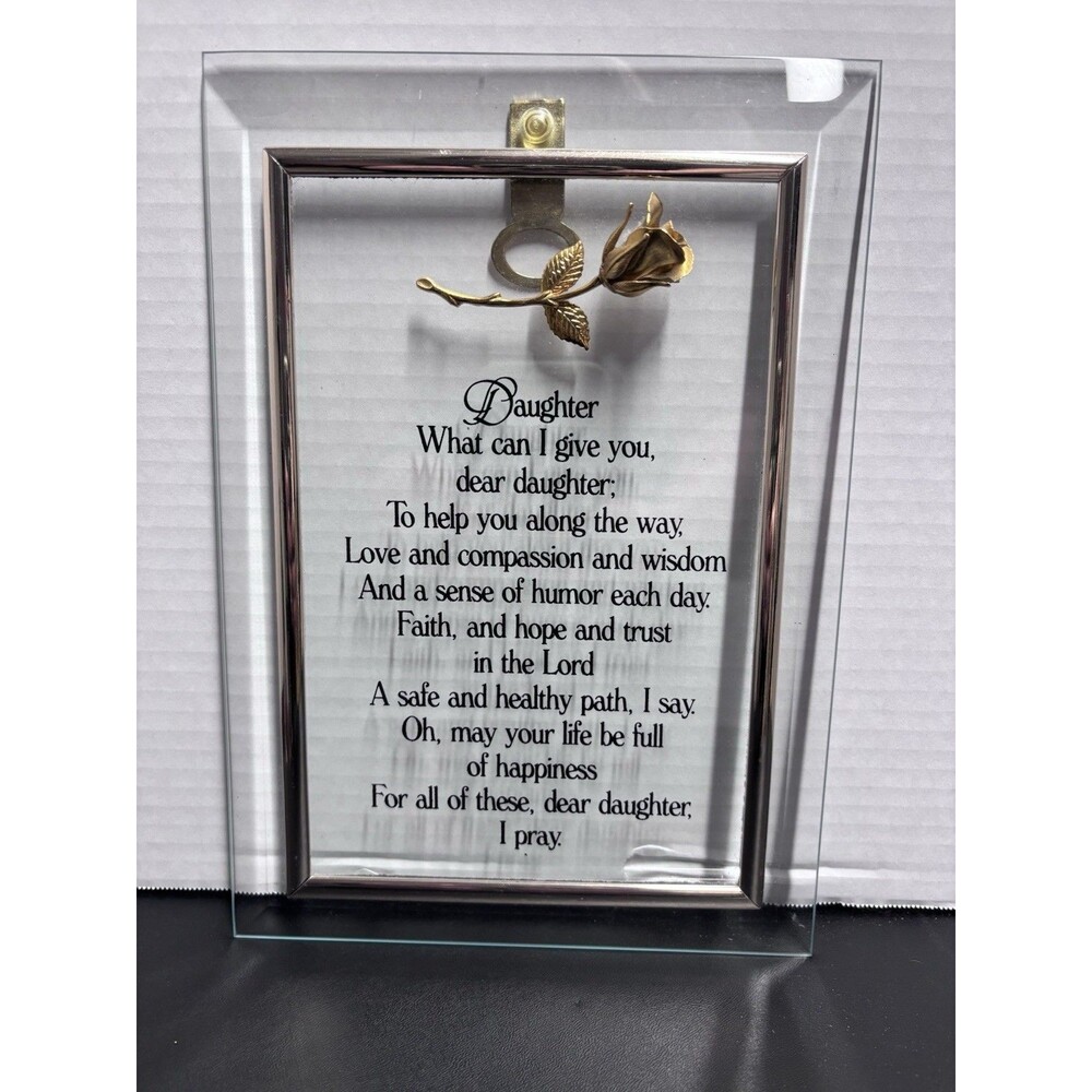 Glass Daughter Plaque With Gold Rose Wall Hanging Prayer Poem